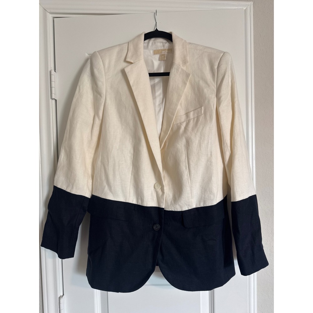 MICHAEL Michael Kors Women's Linen Two-Tone Blazer Jacket - Neutral Classic